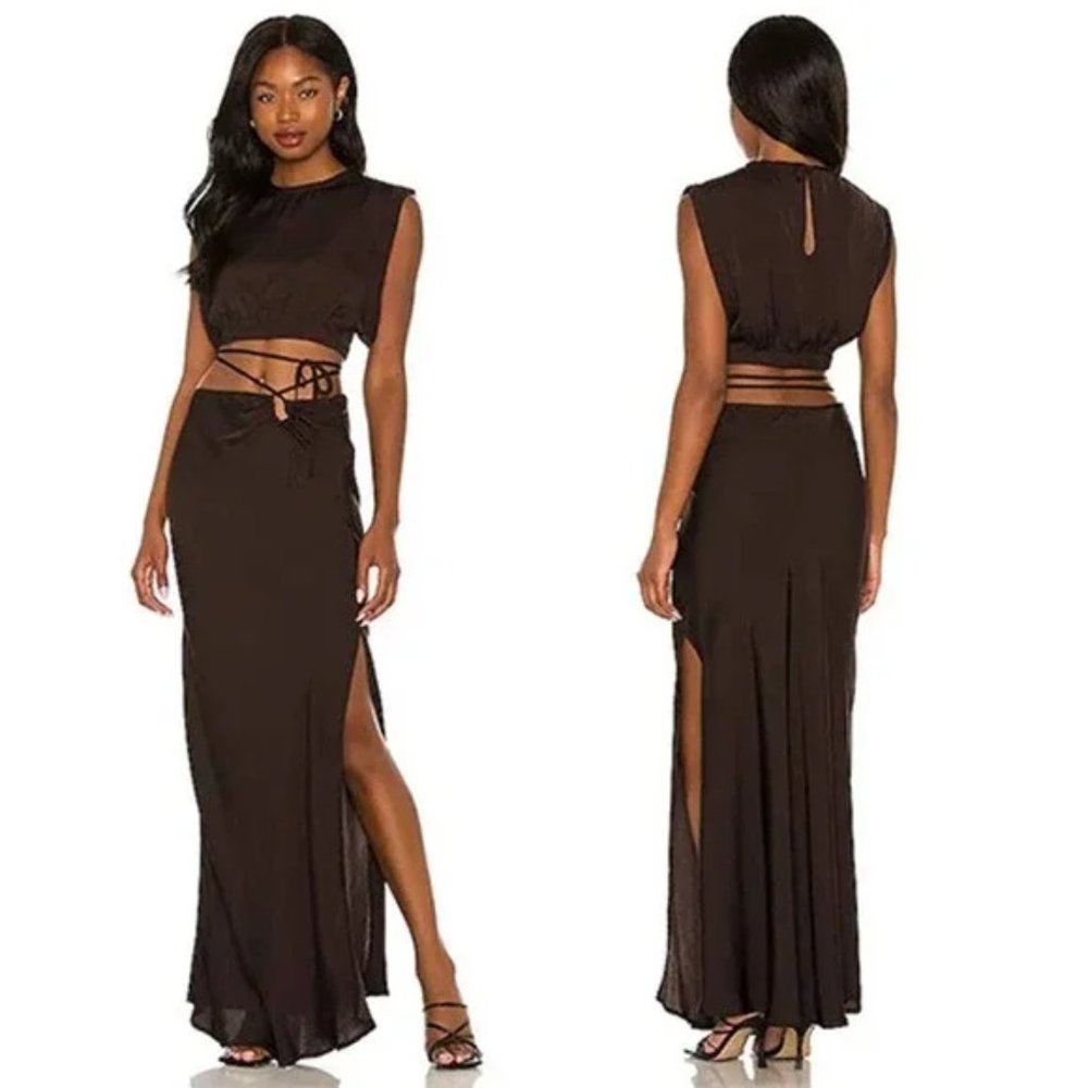 Free People Remi Draped Cap Sleeve Crop Top Elastic Hem Chocolate Sz: Large NWT - Picture 11 of 11